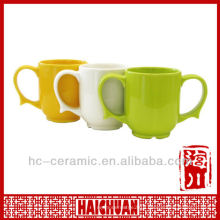 Ceramic two handle coffee mug, double handle ceramic mug